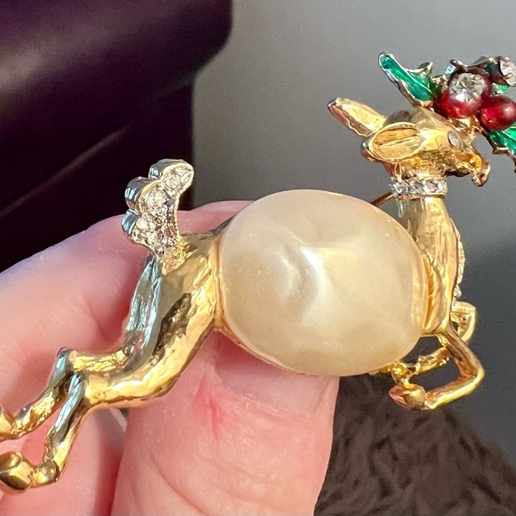 Nolan Miller Vintage Reindeer Brooch with Gem Accents - Picture 2 of 4